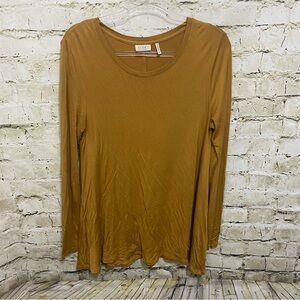 LOGO Lori Goldstein Mustard Yellow Soft Long Sleeve Swing Tunic Top